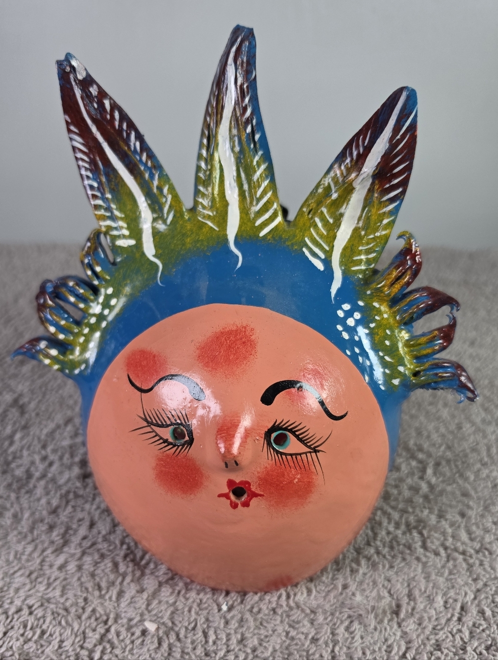Coconut Shell  Sun Face Wall Art - Colorful Hand-Painted Decorative Sculpture